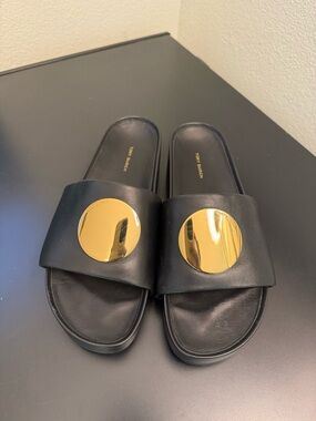 Tory Burch Patos Slide Sandal Black Flat Wedge Platform Heel Learher